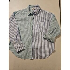 BKE Button Down Women Long Sleeved Shirt Boyfriend Oversized Medium Striped(1323